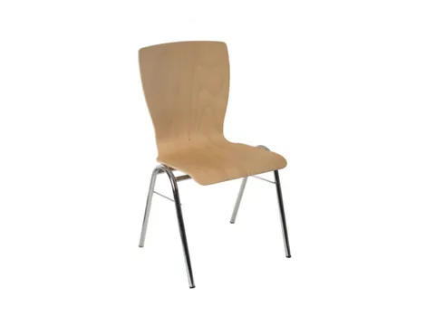 Houten Kuipstoel,4Voeten Ronde Buis Verchroomd,Zitting Hout Beuken