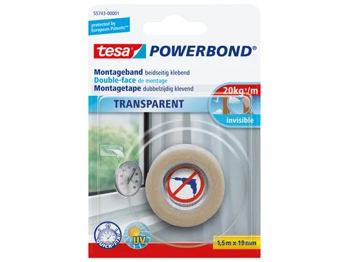 Powerbond Tesa 55743 montagetape transparant 19mmx1,5m