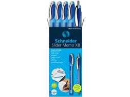 Balpen Schneider Slider Memo XB blauw 4st + 1 gratis Slider balpen
