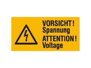 waarschuwings-combibord,Pas op! Spanning 2-talig (D/GB),PVC - 1