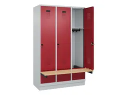 locker met bank,HxBxD 1950x1200x815mm,3vak,vak B 400mm,draaigrendel