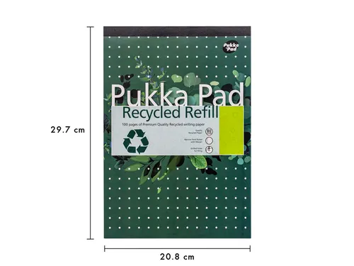 Schrijfblok Pukka Recycled A4 lijn 4-gaats 100 vel 80 gram groen