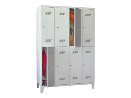 dubbeldekse locker,HxBxD 1850x1200x500mm,4x2vak.,RAL7035,front RAL7035