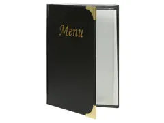 Menukaart Securit A5 4 tas zwart lederlook