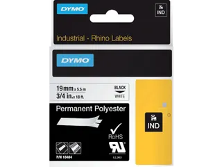Labeltape Dymo Rhino 18484 Polyester 19mmx5.5m Zwart Op Wt - 1