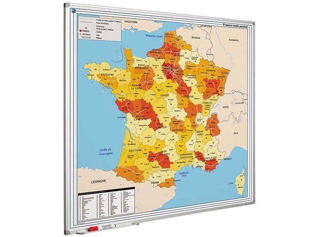 Landkaart Bord 100x100cm Softline Profiel 8mm Frankrijk Postcode