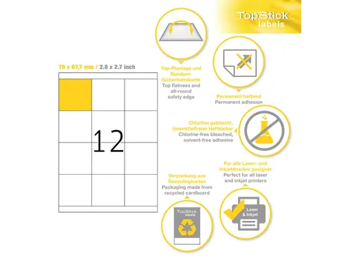 Etiketten universele labels A4 permanent 70x67,7mm Wit 1200 stuks