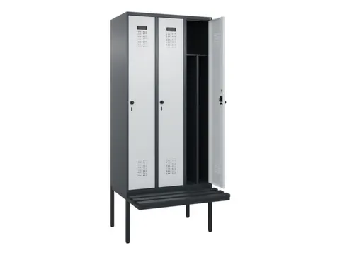 locker met bank,voor scheiding van kleding,HxBxD 2120x900x815mm,3vak