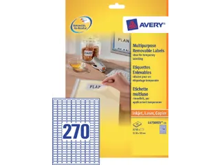 Etiket Avery L4730 Rev-25 17.8x10mm Afneembaar Wit 6750 Stuks - 2