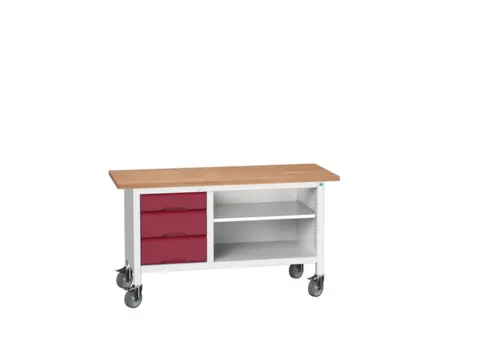 werkbank,HxBxD 830x1500x600mm,multiplexblad,uitrusting: 3laden,legbord
