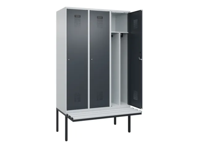 locker met bank,voor scheiding van kleding,HxBxD 2120x1200x815mm,3vak
