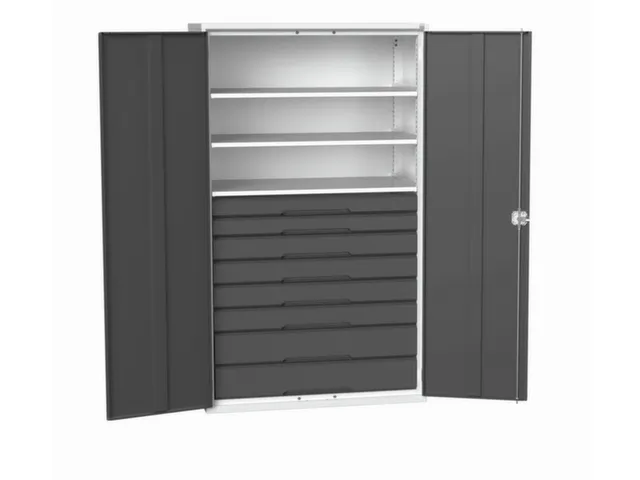 universele kast,HxBxD 2000x1300x550mm,3xStalen bodem,8lade(n)