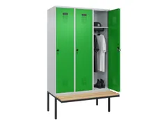 locker met bank,HxBxD 2120x1200x815mm,3vak,vak B 400mm,draaigrendel