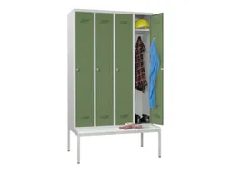locker met bank,HxBxD 2150x1200x500mm,4vak,RAL7035,front RAL6011