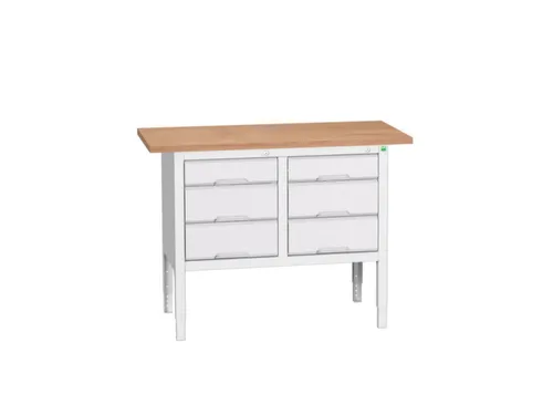 werkbank,HxBxD 830-930x1250x600mm,multiplexblad,uitrusting: 6lades