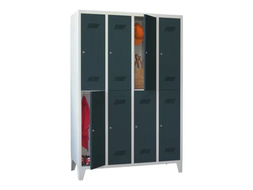 dubbeldekse locker,HxBxD 1850x1200x500mm,4x2vak.,RAL7035,front RAL7016