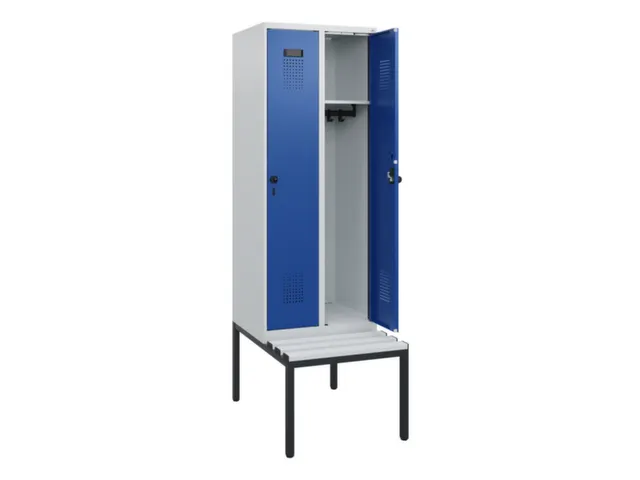 locker met bank,HxBxD 1950x600x815mm,2vak,vak B 300mm,draaigrendel