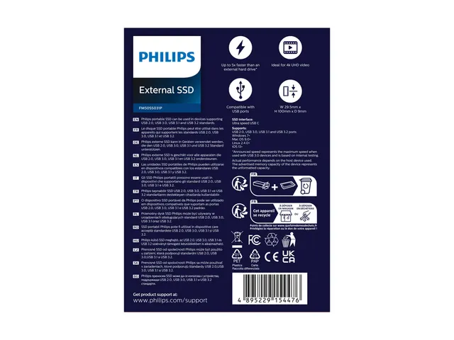 Philips External SSD 500 GB Ultra Speed Space Grey