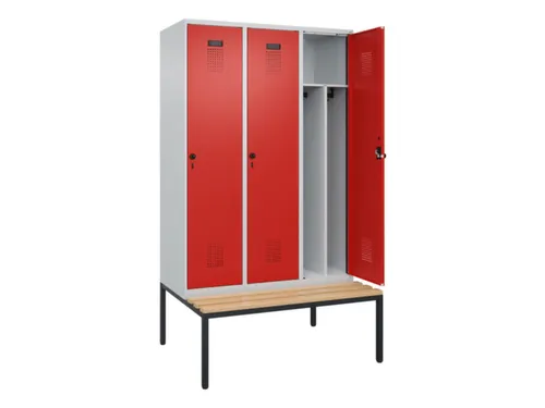 locker met bank,voor scheiding van kleding,HxBxD 2120x1200x815mm,3vak