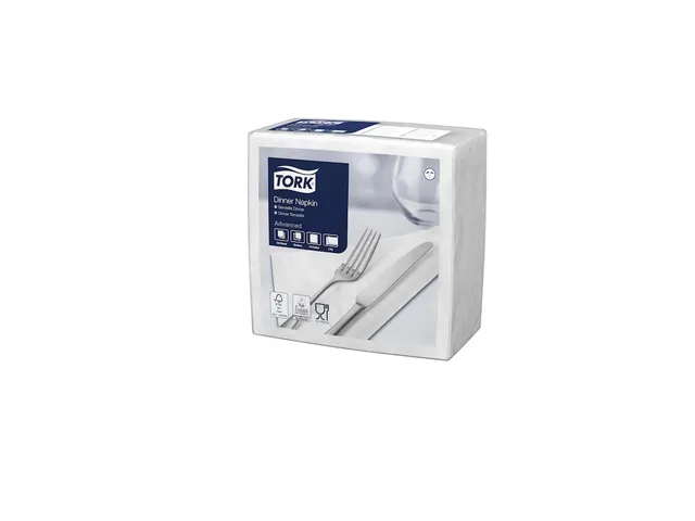 Serviette Tork 478746 Dinner 2 épaisseurs pli 1/4 blanc 150 pièces
