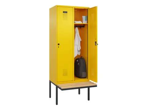 locker met bank,HxBxD 2120x800x815mm,2vak,vak B 400mm,draaigrendel