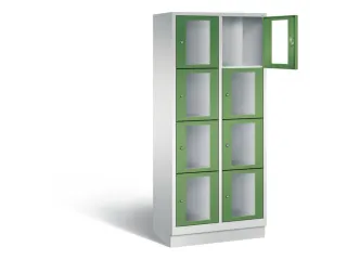 Lockerkast 1800x810x500mm 2x4 vakken Cilinderslot, Sokkel, RAL6011 - 1
