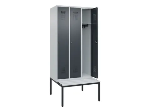 locker met bank,HxBxD 2120x900x815mm,3vak,vak B 300mm,cilinderslot