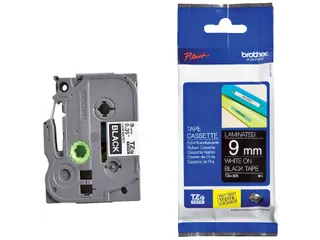 Labeltape Brother P-touch TZe-325 standaard 9mm wit op zwart - 1