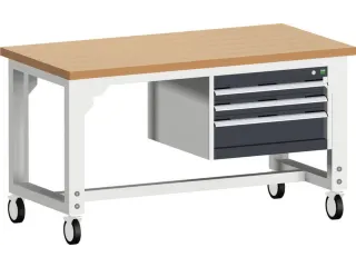werkbank,verrijdbaar,HxBxD 840-1140x1500x750mm,beukenblad - 2