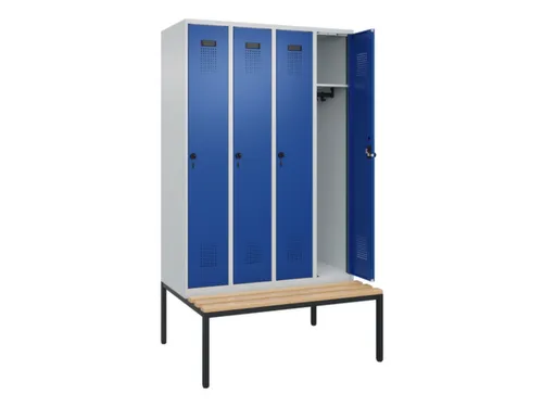 locker met bank,HxBxD 2120x1200x815mm,4vak,vak B 300mm,draaigrendel
