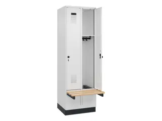 locker met bank,HxBxD 1950x600x815mm,2vak,vak B 300mm,draaigrendel - 1