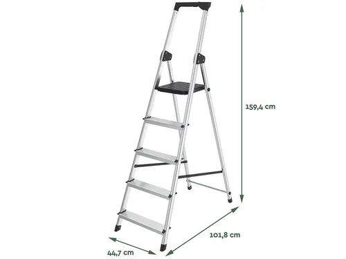 Huishoudtrap BRASQ 5 treden aluminium SLA500 zilver