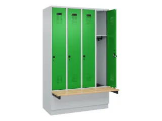 locker met bank,HxBxD 1950x1200x815mm,4vak,vak B 300mm,draaigrendel - 1