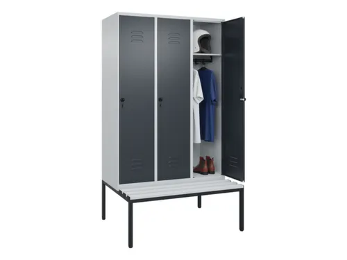 locker met bank,HxBxD 2120x1200x815mm,3vak,vak B 400mm,draaigrendel