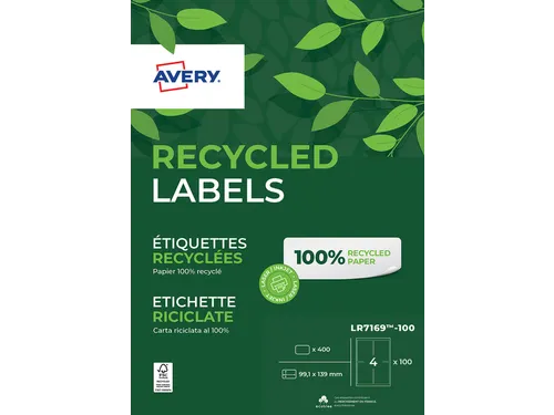 Etiket Avery LR7169-100 99.1x139 mm recycled Wit 400 stuks