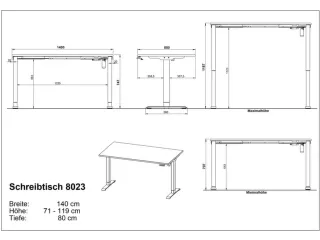 Elektrisch ihv bureau,HxBxD 710-1190x1400x800mm,blad lichtgrijs - 4