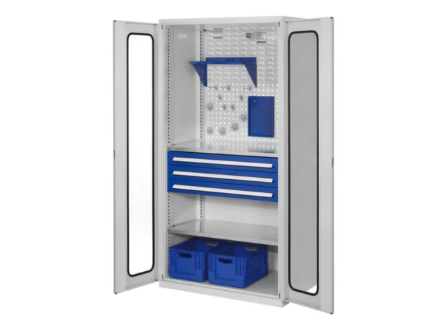 werkplaatskast,HxBxD 1950x1000x600mm,2xStalen bodem,3lade(n),RAL5010