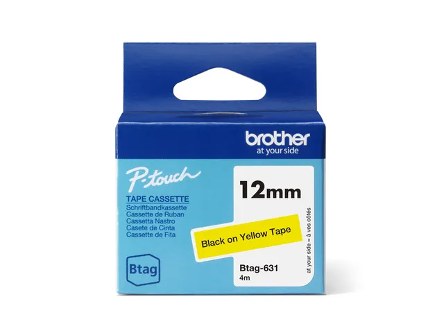 Labeltape Brother Ptouch Btag-631 12mm zwart op geel