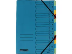Class'ex Sorteermap A-Z en 1-12, Blauw 12 vaks Assorti Kleuren