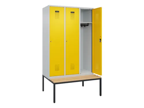 locker met bank,HxBxD 2120x1200x815mm,3vak,vak B 400mm,cilinderslot