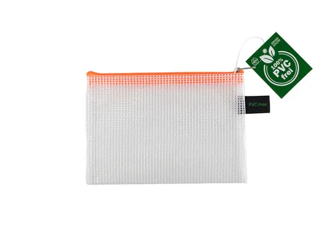 Trousse Foldersys A6 EVA transp sans PVC fermeture éclair orange fluo