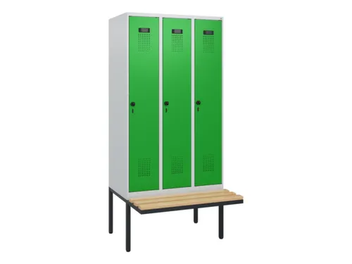 locker met bank,HxBxD 1950x900x815mm,3vak,vak B 300mm,draaigrendel