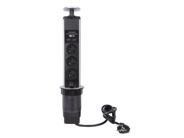POP-UP Stekkerblok Met 3 Stopcontacten - 2 x USB - Penaarde