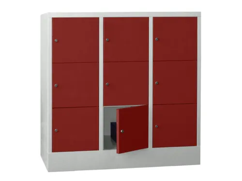 lockerkast,HxBxD 1187x1200x500mm,3x3vakken,RAL7035,front RAL3000