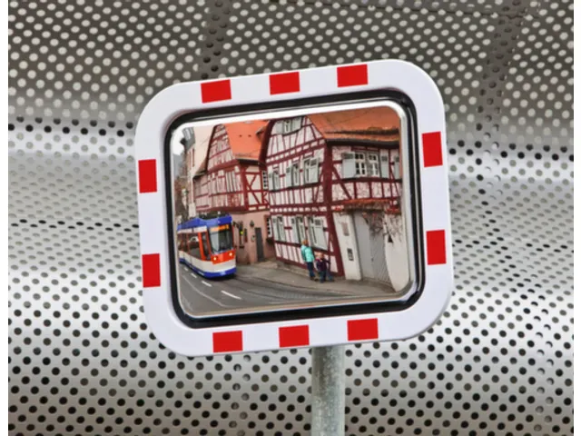 verkeersspiegel,HxB 450x600mm,spiegel RVS,frame kunststof,rood/wit