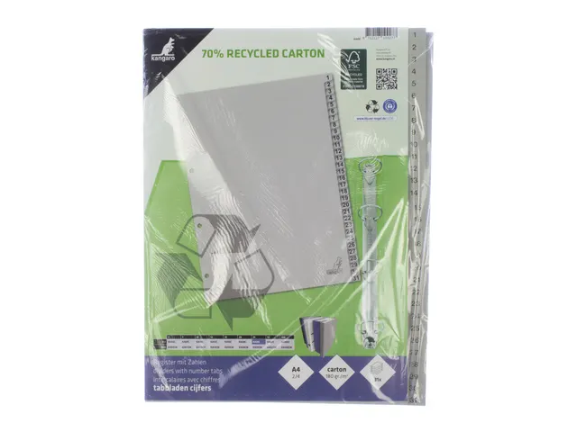 Tabblad ECO Kangaro A4 cijfers 180 grams grijs karton 4-gaats 31-delig