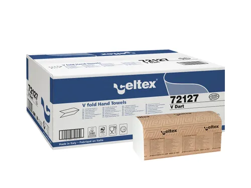 Handdoek Celtex V-vouw 2-laags wit doos 15 pak a 200 vel 21,5 x 21 cm