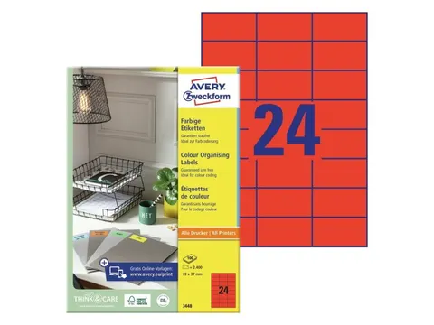 Gekleurd Etiket Avery Zweckform 70x37mm Rood 2400 stuks
