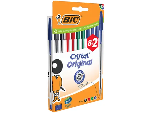 Balpen Bic Cristal medium assorti blister à 8+2 gratis