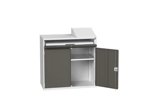 pc-kast 1130x1050x550mm toetsenbordblad RAL7035 + RAL7016